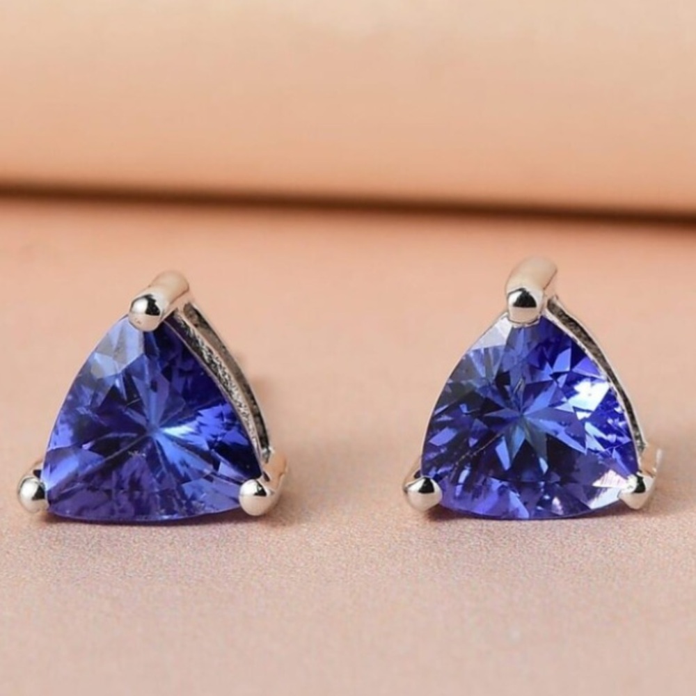Faceted Tanzanite Blue & Sterling Silver Stud Earrings